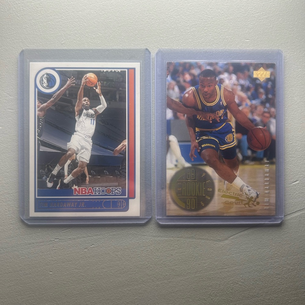 2 Card Father and Son Lot of Tim Hardaway Sr. and  Jr. w/RARE Elect. Court Gold!